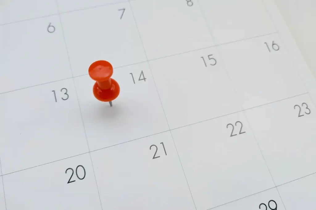 Calendario che segna data del 14 ottobre