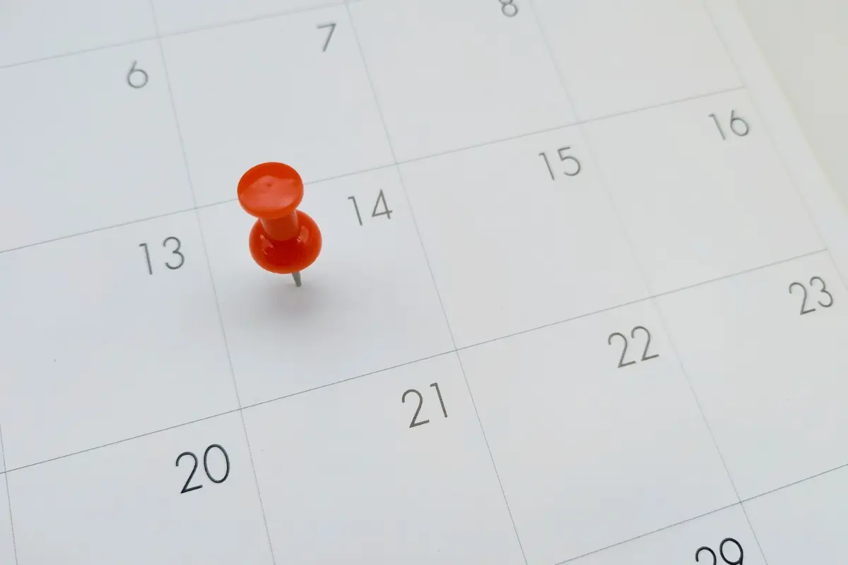 Calendario che segna data del 14 ottobre