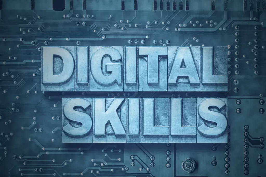 la scritta "Digital skills" su un disegno di circuiti
