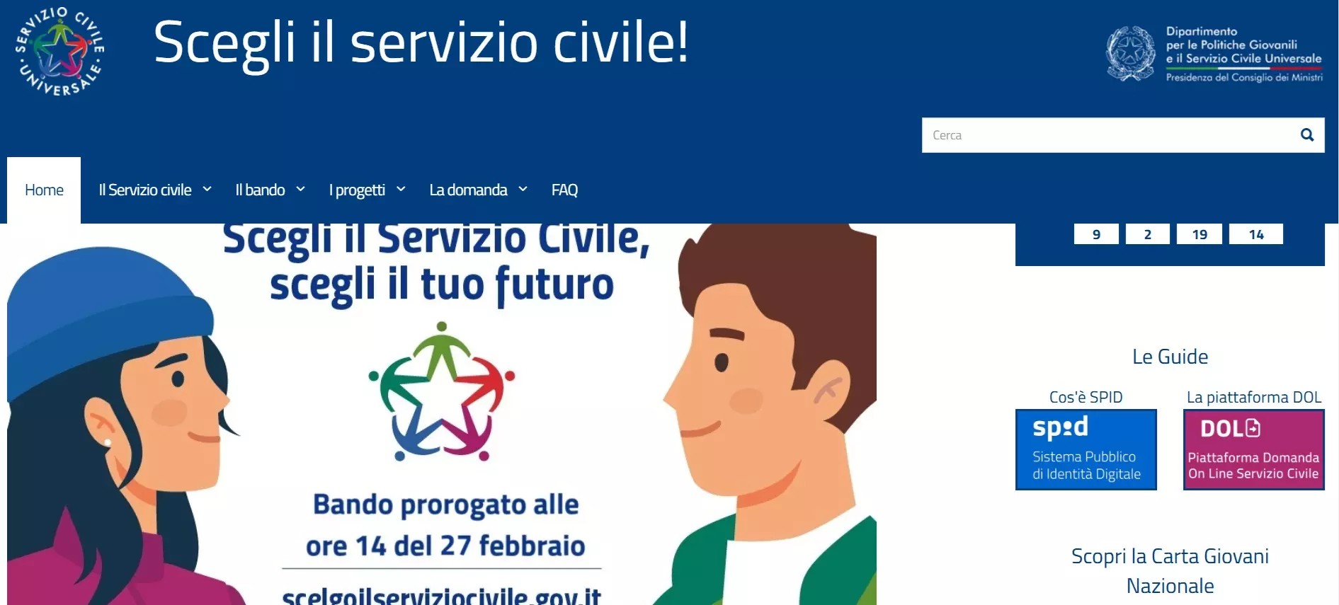 home page del portale ufficiale del Servizio Civile Universale