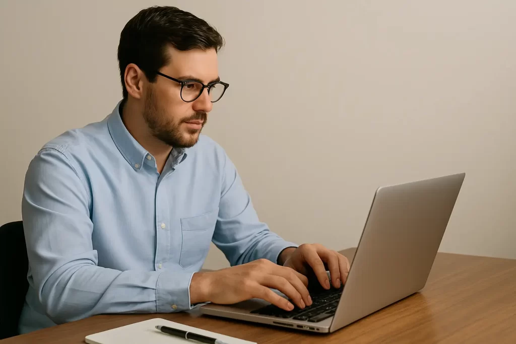 un docente scrive al pc