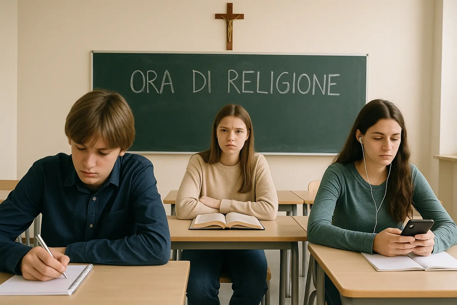 alcuni alunni durante l'ora di religione cattolica