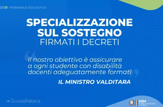 il banner sul sito del MIM che annuncia la firma dei decreti