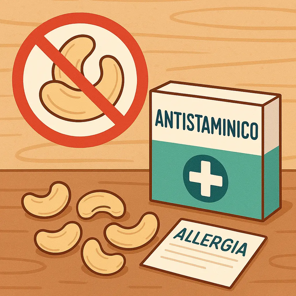 un'immagine cartoon con anacardi e antistaminico