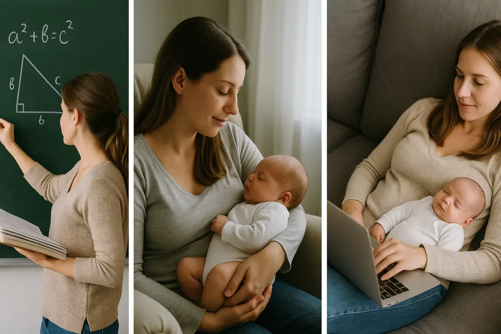 foto divisa in tre parti con genitori in congedo parentale