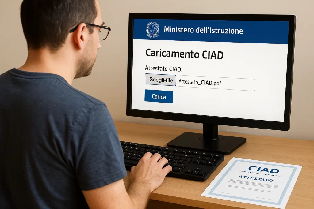 un aspirante ATA davanti al computer carica la CIAD sul sito del MIM 