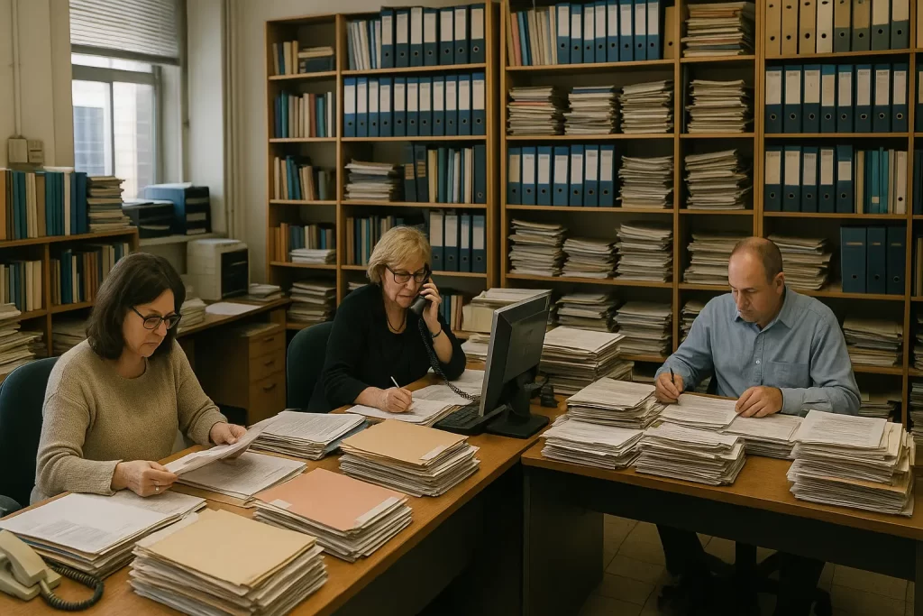 Dipendenti al lavoro nella segreteria scolastica