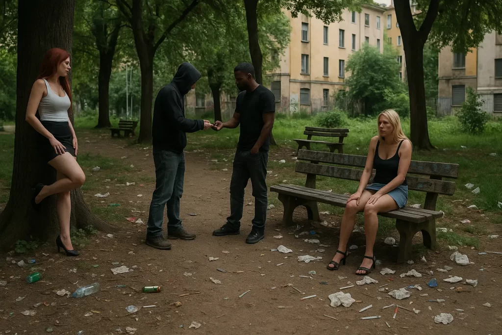 degrado, prostitute e spacciatori nell'area verde vicino alla scuola primaria di via dei Sesami