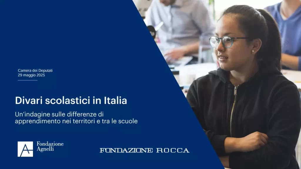 La copertina dell'indagine “Divari scolastici in Italia - Un’indagine sulle differenze di apprendimento nei territori e tra le scuole” condotta da Fondazione Agnelli e Fondazione Rocca