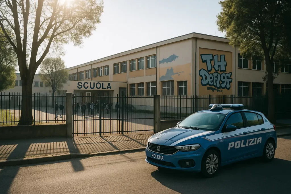 pattuglia della polizia davanti ad una scuola