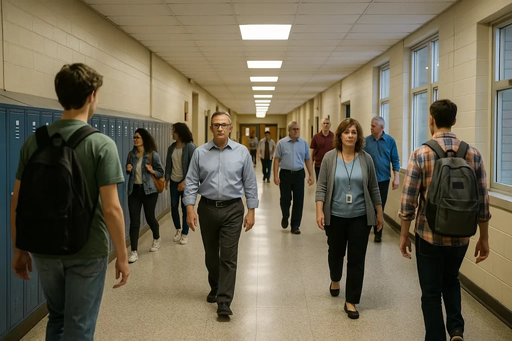 docenti e alunni in corridoio
