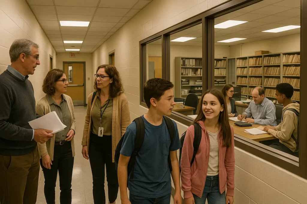 docenti e alunni nel corridoio della scuola