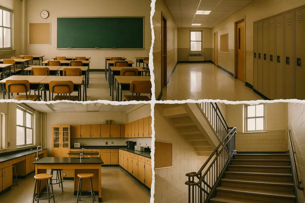 foto divisa in 4 parti, con altrettanti scorci di scuole