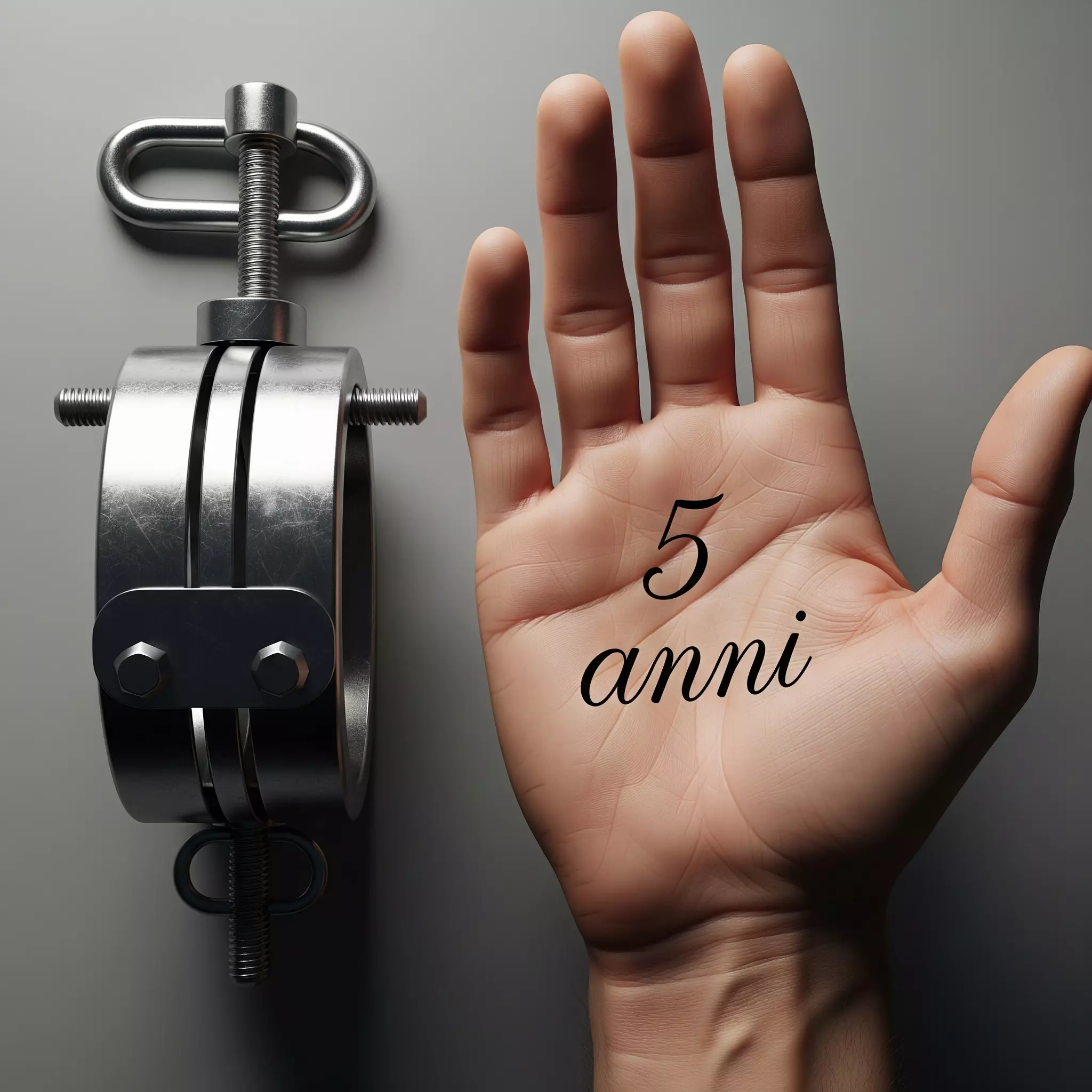 Mano con scritta 5 anni