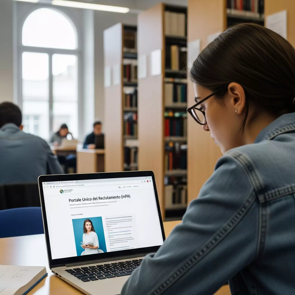 Uno studente universitario che consulta il portale del reclutamento