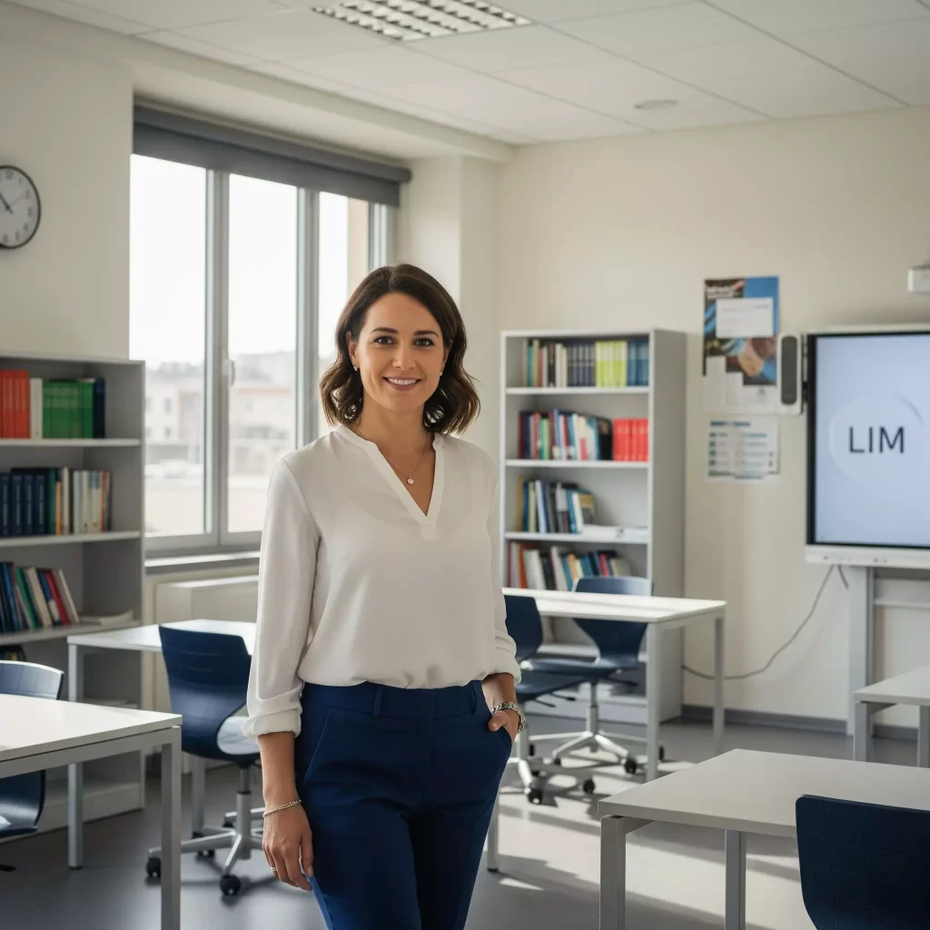 Una docente in un'aula moderna