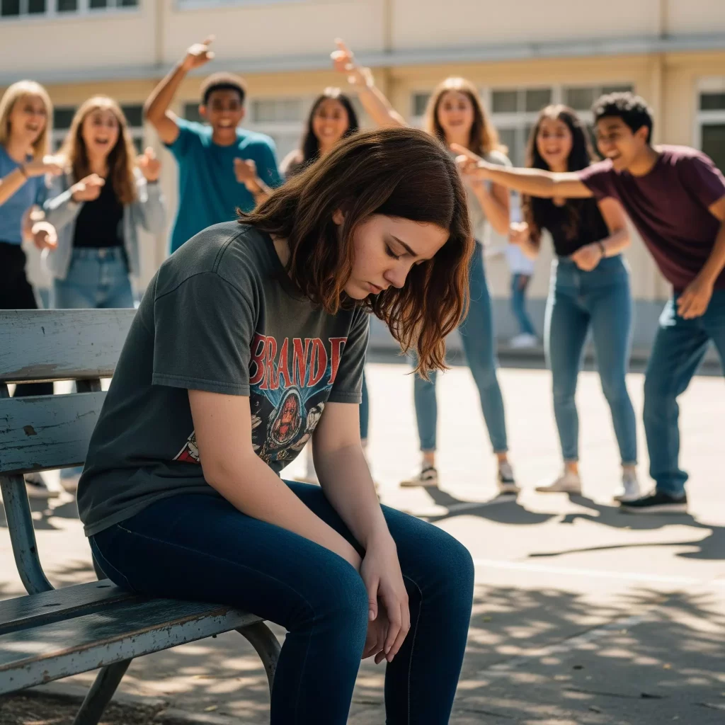 una ragazza derisa da alcuni bulli