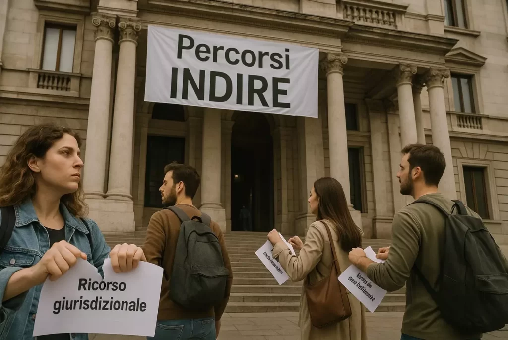 docenti strappano il contenzioso giurisdizionale per il riconoscimento del titolo estero davanti ad un edificio in cui si svolgono i percorsi INDIRE