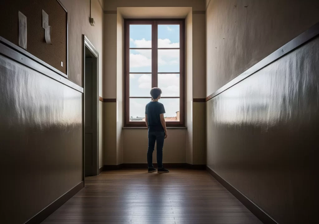 Accesso agli Atti Scolastici: uno stidente da solo nel corridoio della scuola