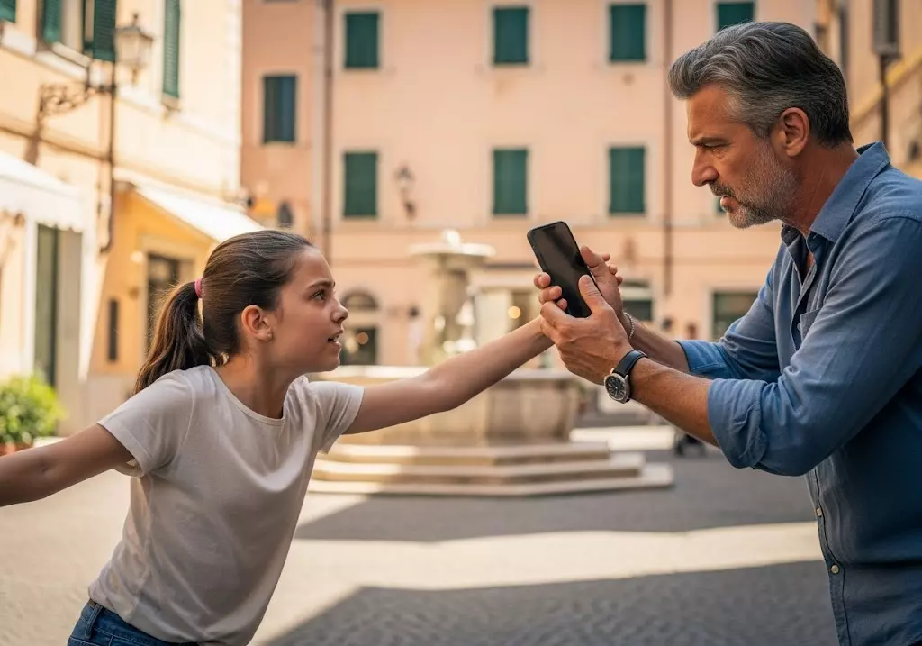 Padre e figlia che litigano per l'uso dello smartphone