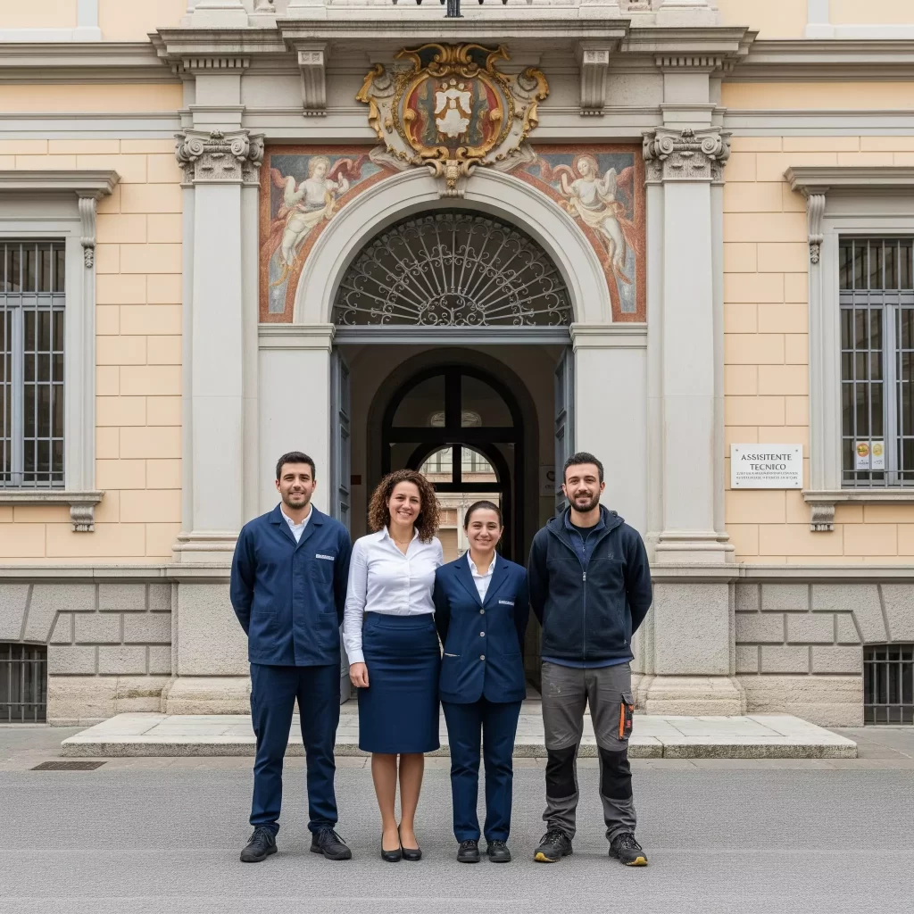 Personale ATA davanti all'ingresso della scuola