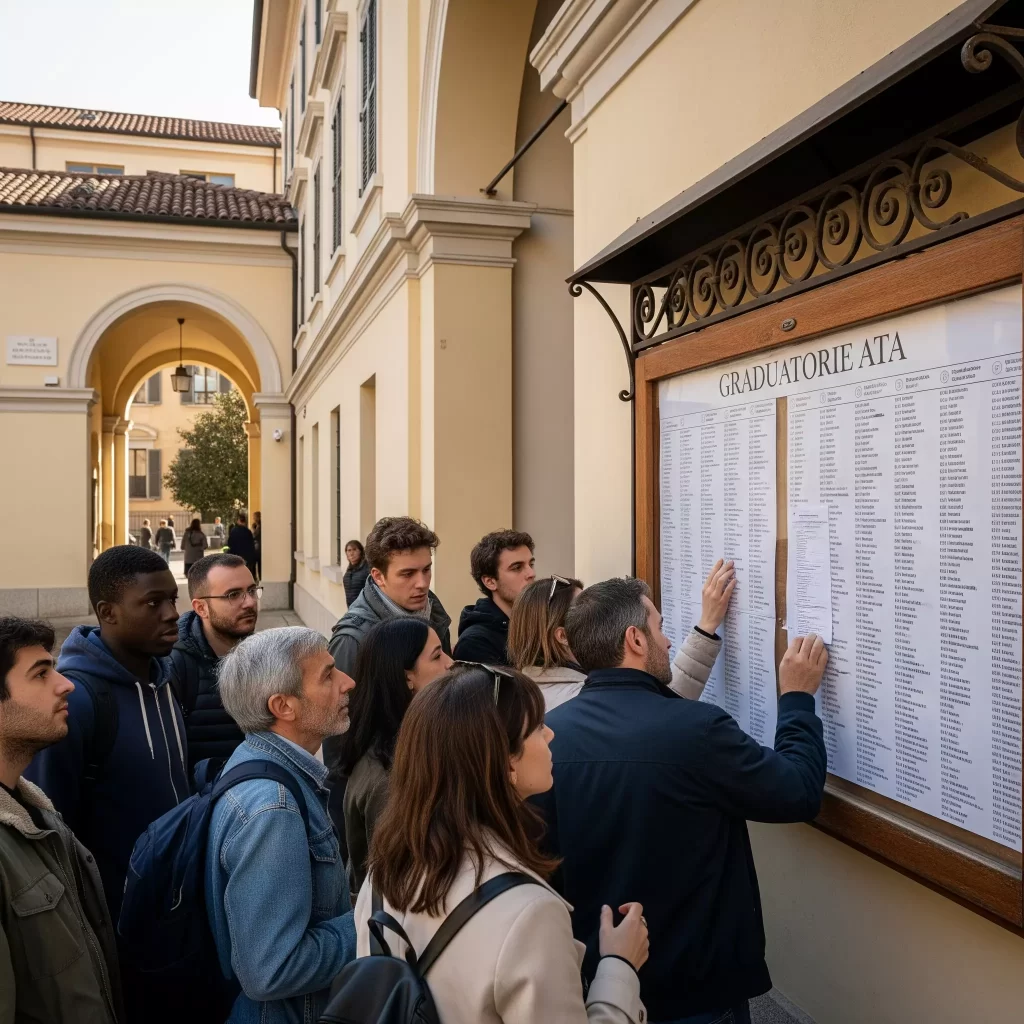aspiranti personale ATA consultano graduatorie in bacheca