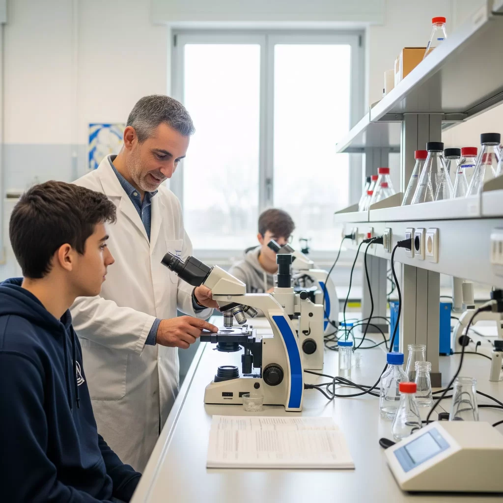 assistente tecnico in laboratorio con alunni