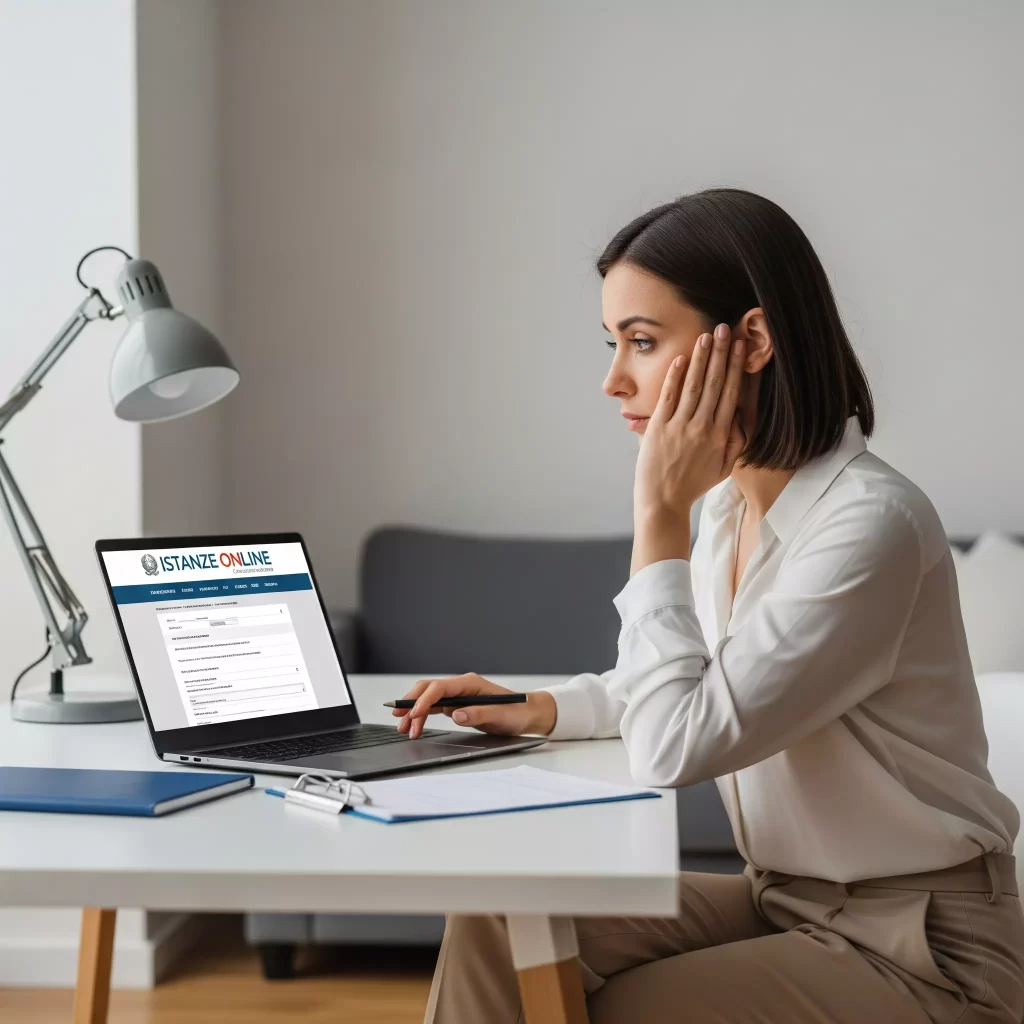 una docente davanti al pc sul sito istanze online