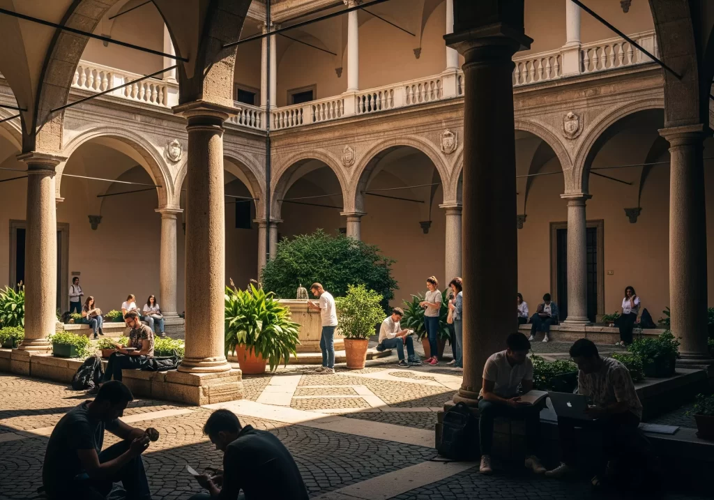 studenti nel cortile dell'università