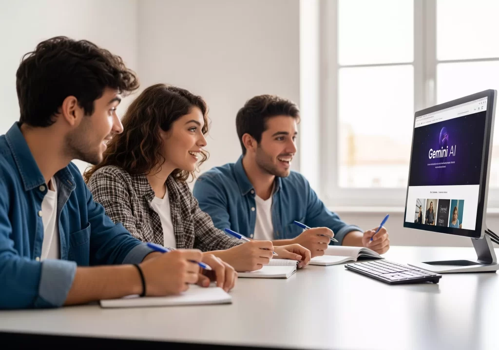 studenti davanti ad un monitor utilizzano l'AI per verificare i loro elaborati