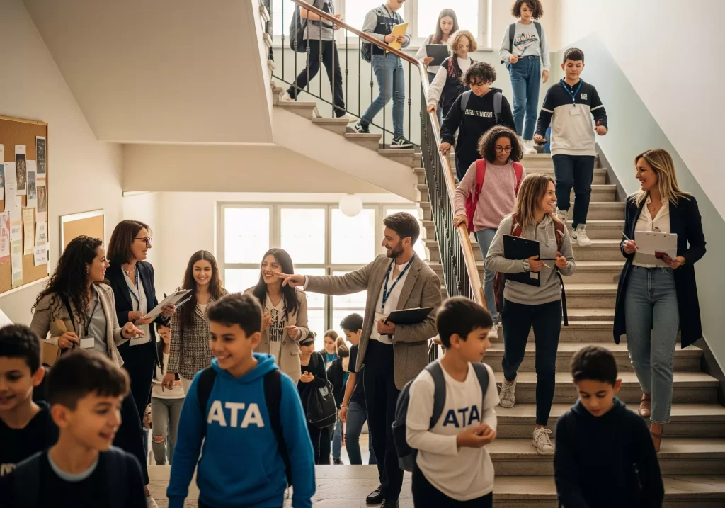 Tutela Assicurativa Studenti: studeti e docenti sulle scale di una scuola