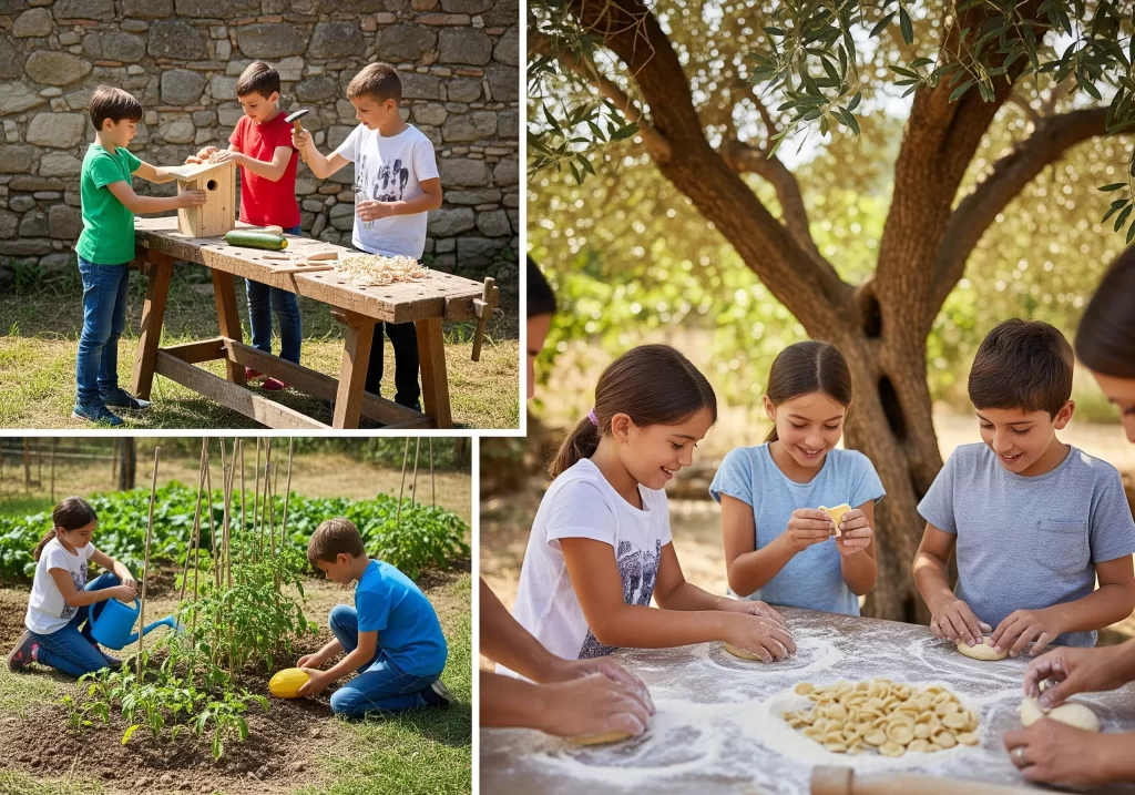 Attività Extrascolastiche 2025/26: bambini impegnati in attività extrasciolastiche manuali (costruire, coltivare e cucinare)
