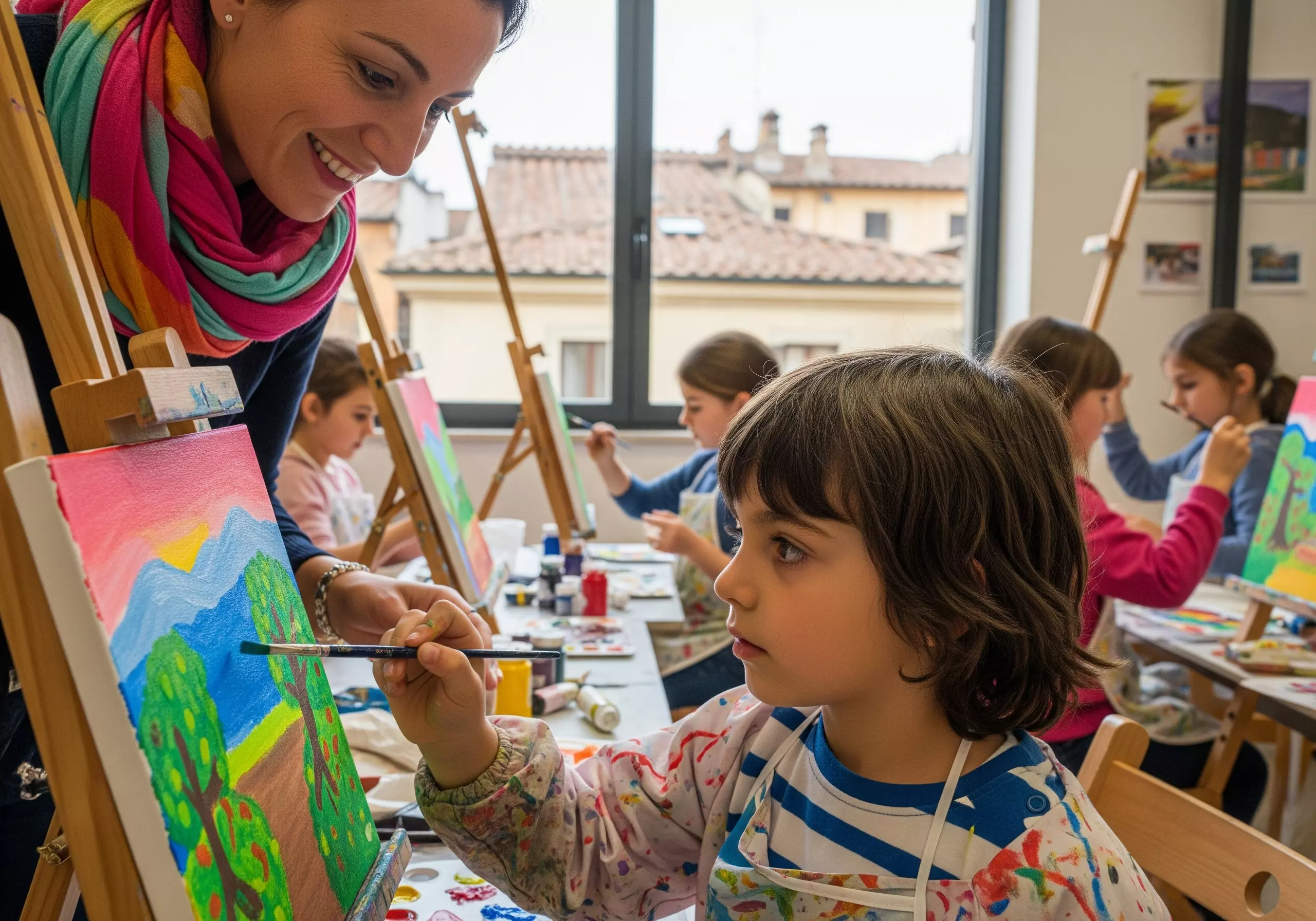 bambini impegnati in attività extrascolastiche (pittura)