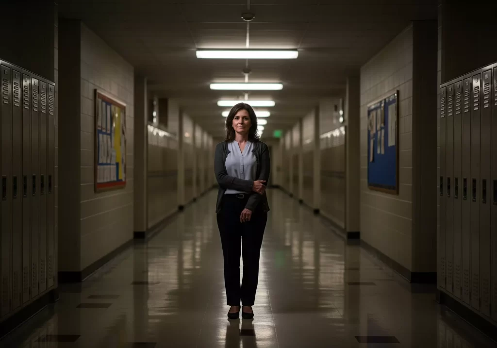 Carenza Docenti in Trentino: una docente nel corridoio di una scuola