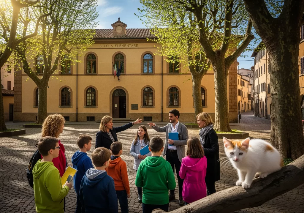 Carenza di Personale Scolastico 2025-2026: alcuni docenti e alunni nel cortile della scuola