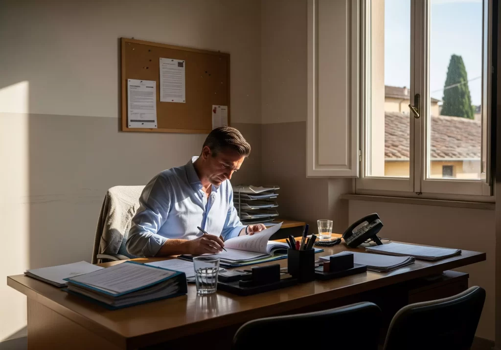 Collaboratori DS in Servizio ad Agosto: docente al lavoro in ufficio