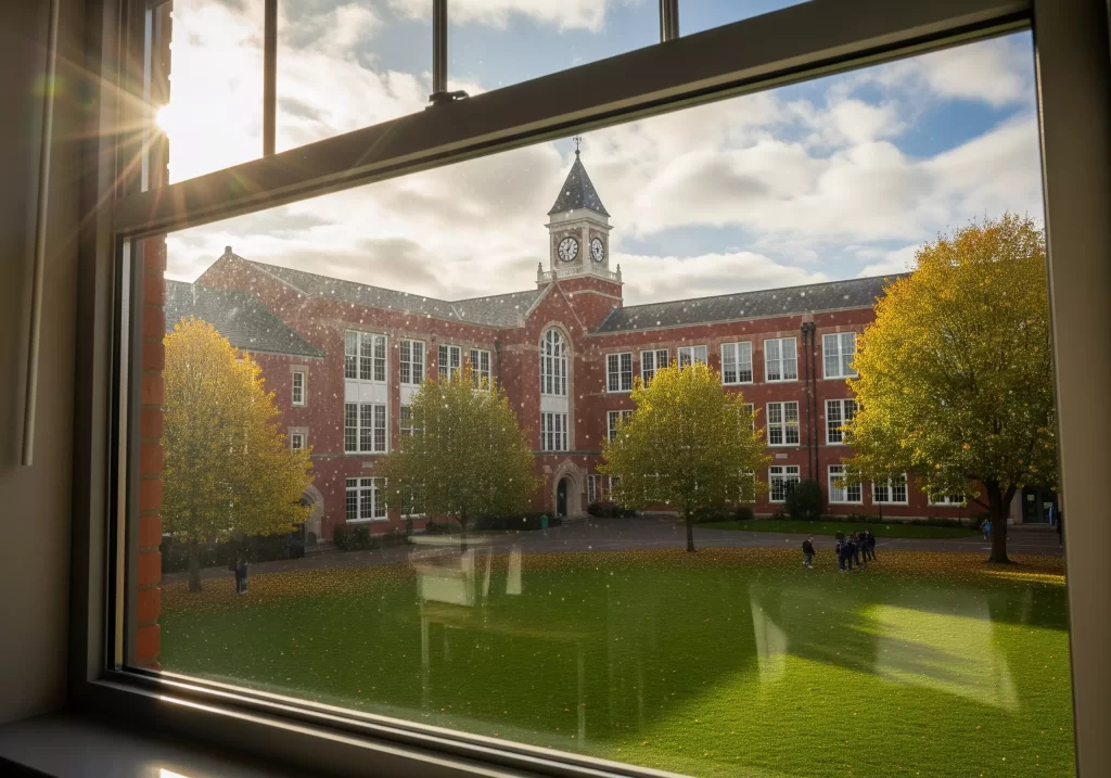 scuola vista attraverso una finestra