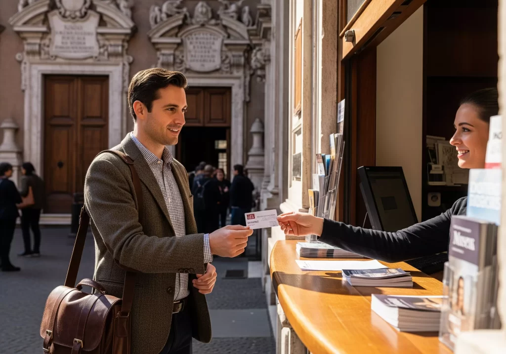 Ingresso Gratuito Musei Docenti: docente alla biglietteria di un museo