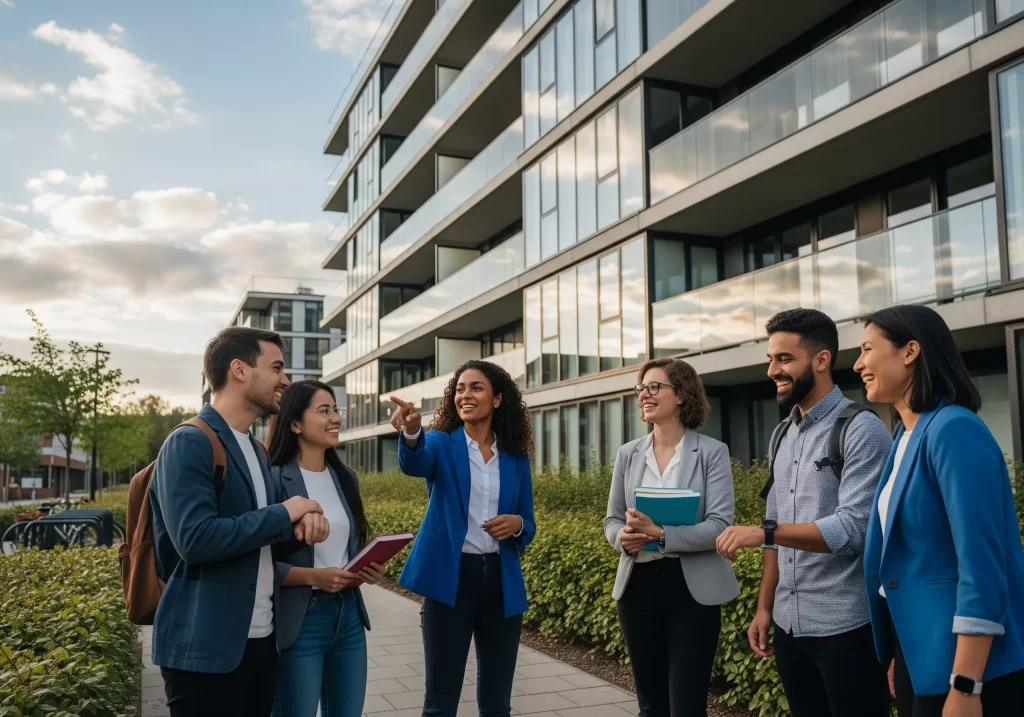 Piano Casa Docenti: personale scolastico davanti agli alloggi previsti dal Piano Casa Docenti di Valditara