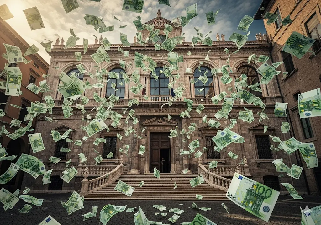 Università circondata da banconote