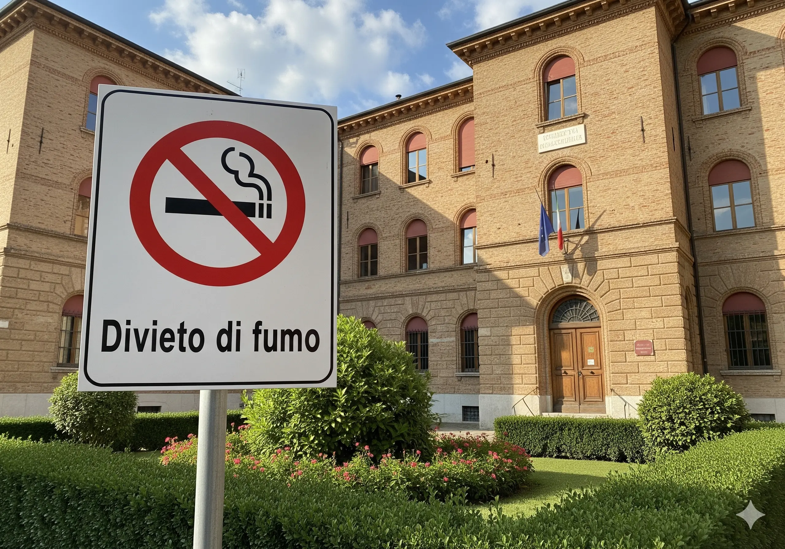 Segnale di Divieto di fumo davanti ad una scuola