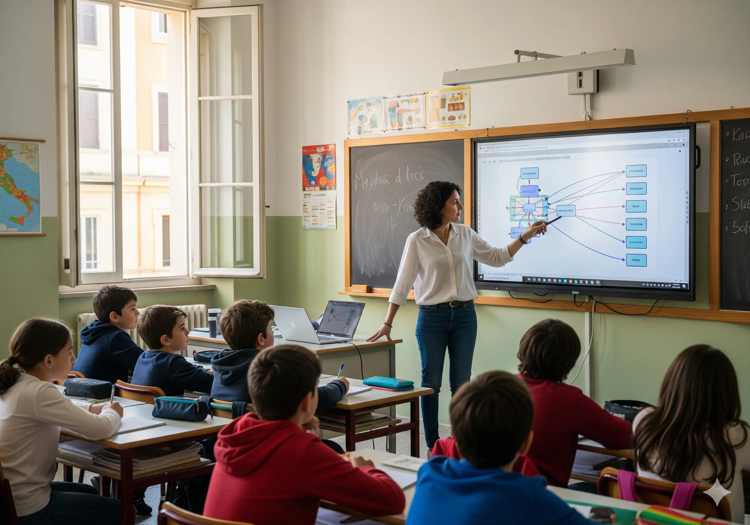 docente illustra l'utilizzo dell'AI durante una lezione in classe