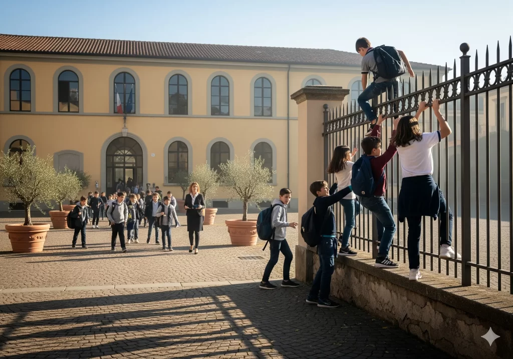 Inosservanza dell'obbligo di istruzione: alcuni ragazzi scavalcano la recinzione della scuola