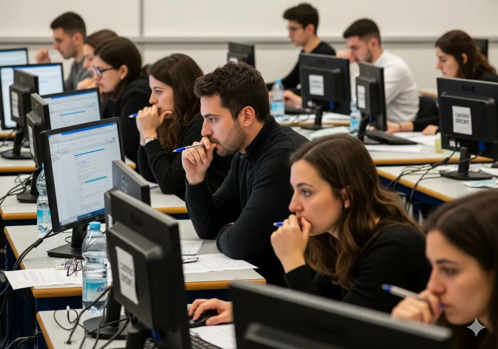 PNRR3 Scuola: aspiranti docenti durante la prova scritta