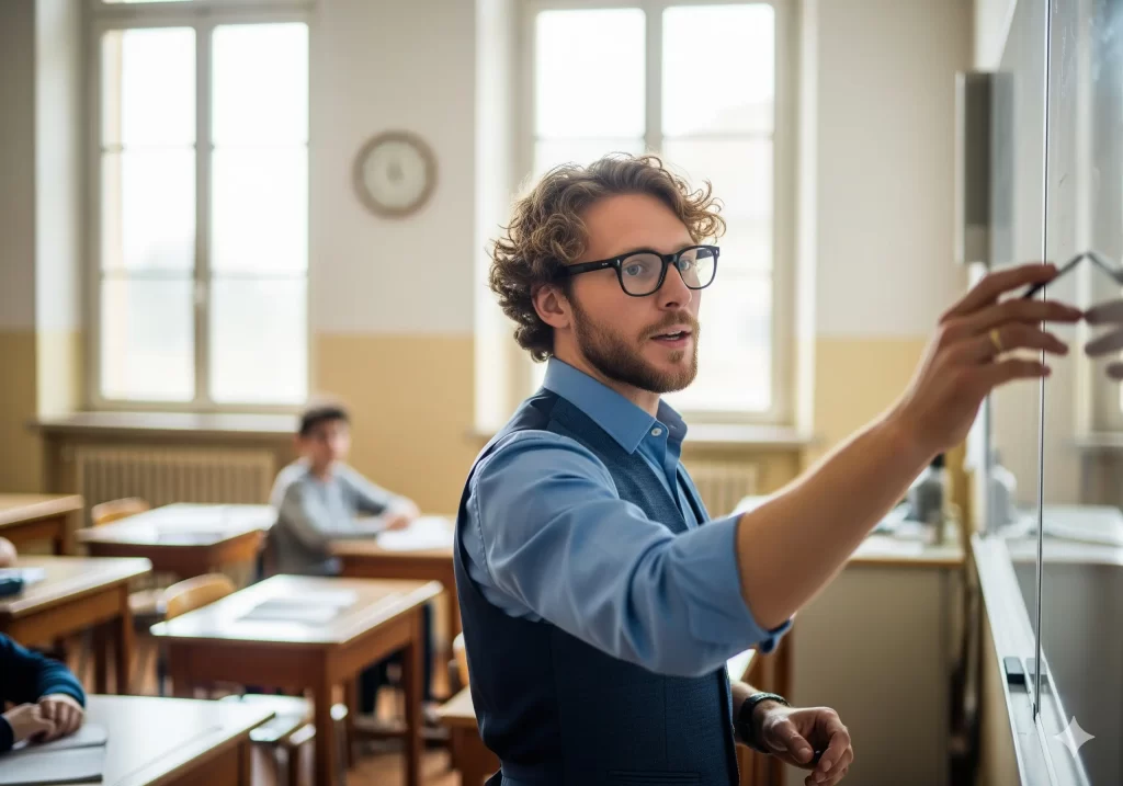 docente alla lavagna durante una lezione