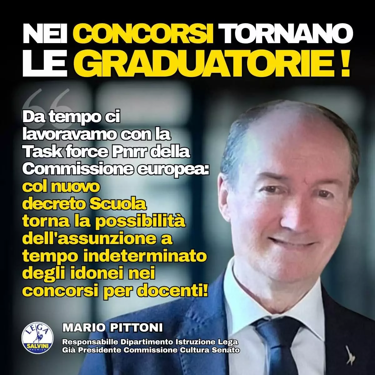 il responsabile del Dipartimento Istruzione della Lega Mario Pittoni