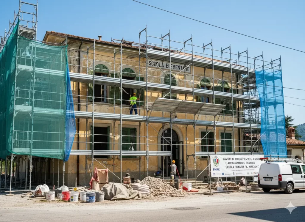 Problema Edilizia Scolastica in Italia: lavori di ristrutturazione in una scuola