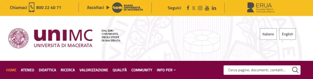 Nuove Borse di Studio per Studenti di Gaza: l'home page del dito dell'Università di Macerata