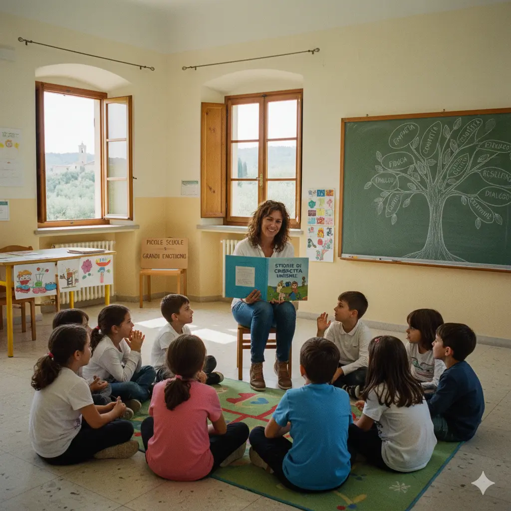 Competenze Socio-Emotive: una docente con alcuni bambini durante una lezione