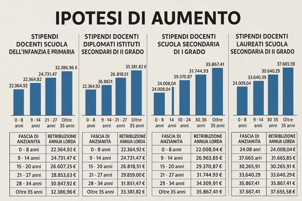 Ipotesi Aumenti Stipendi Docenti e ATA: alcuni grafici relaivi alle ipotesi di aumento
